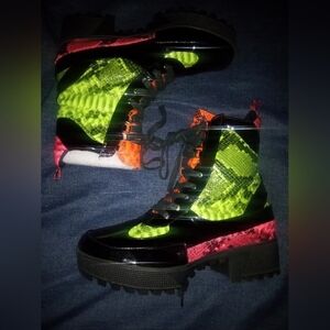"NEON VOLTAGE STOMPERS" Bold Multicolor Snake Print Boots( BRAND NEW !!!!!!!!!!!